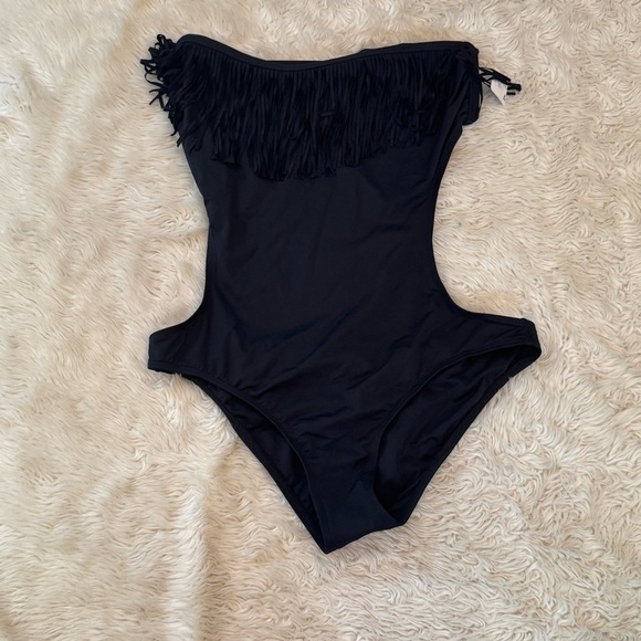 NWT L Space Free Love Prima Donna Black Fringe Bandeau Monokini Swimsuit - 12 - Picture 2 of 7